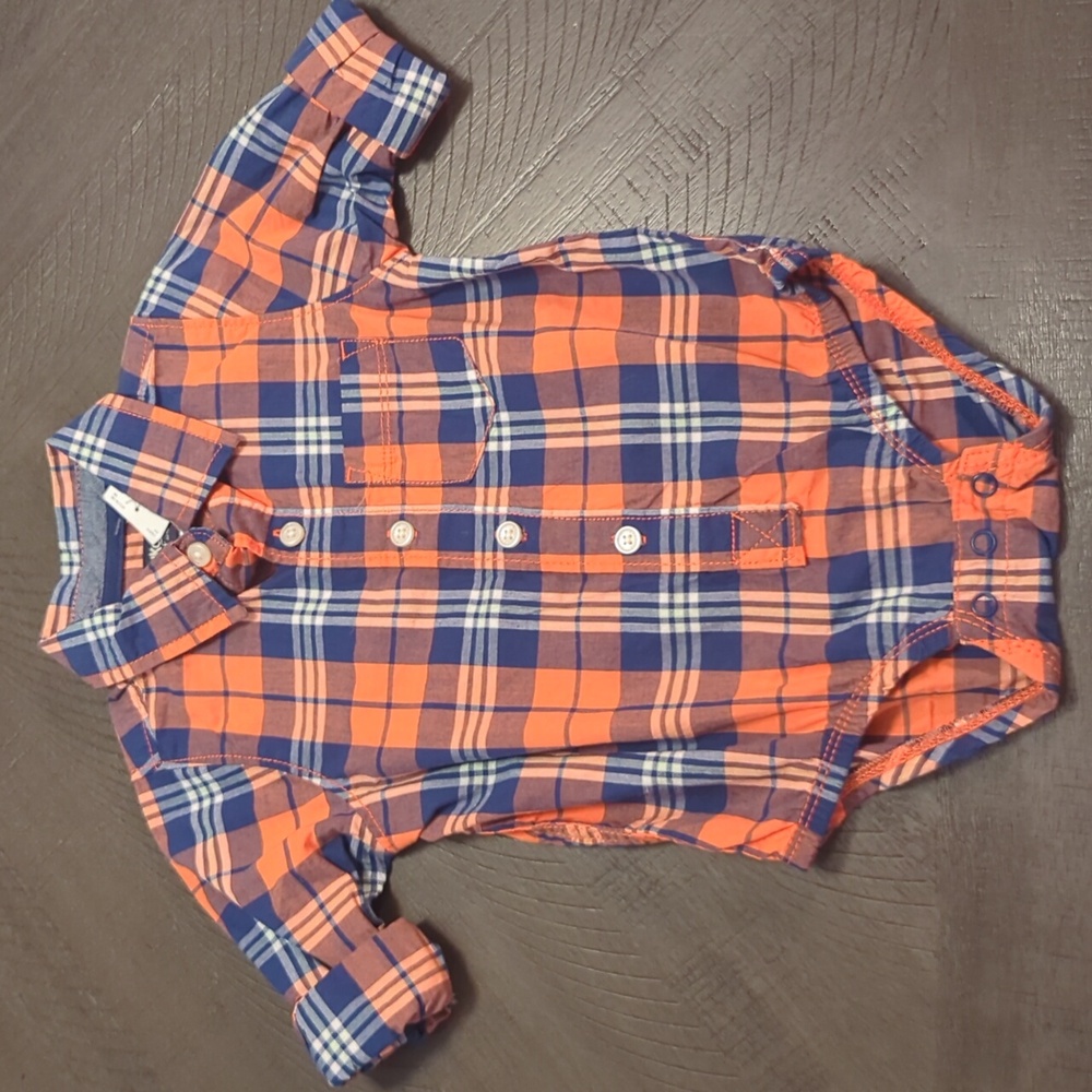 OshKosh B'gosh Orange and Blue Plaid Button Down Shirt